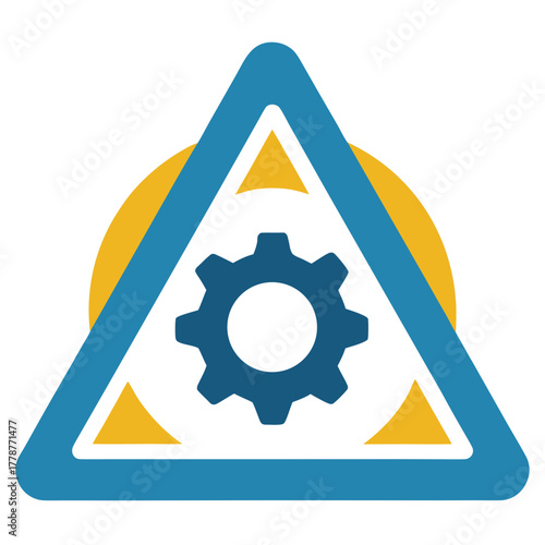 Risk management icon warning triangle with gear vector illustration 