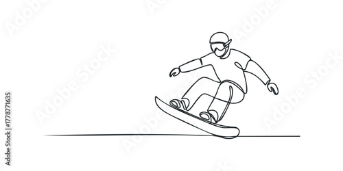 Single Line Drawing of Snowboarder in Action