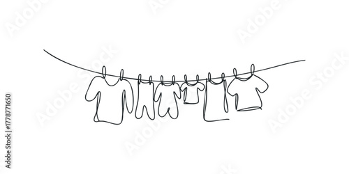 Continuous Line Drawing of Shirts Hanging on a Clothesline