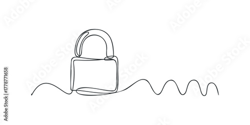 Padlock Security Symbol Continuous Line Drawing