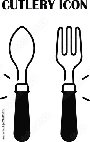 Minimalist cutlery icon vector — fork, knife, and spoon symbol for restaurant, food, or kitchen design