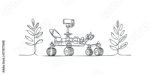 Space exploration vehicle with stylized plants