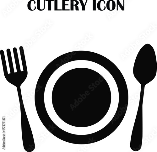 Minimalist cutlery icon vector — fork, knife, and spoon symbol for restaurant, food, or kitchen design