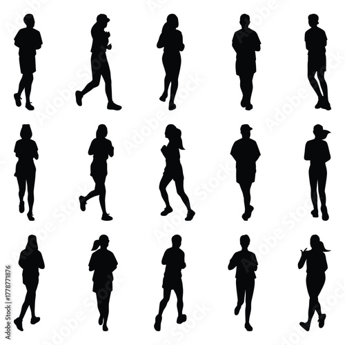 Vector collection set of running people silhouettes.