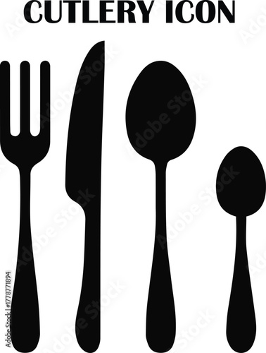 Minimalist cutlery icon vector — fork, knife, and spoon symbol for restaurant, food, or kitchen design