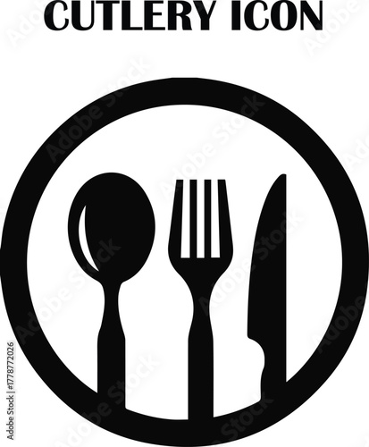 Minimalist cutlery icon vector — fork, knife, and spoon symbol for restaurant, food, or kitchen design