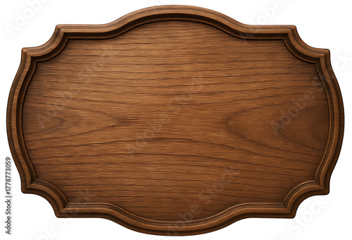 carved wooden nameplate with decorative frame edges