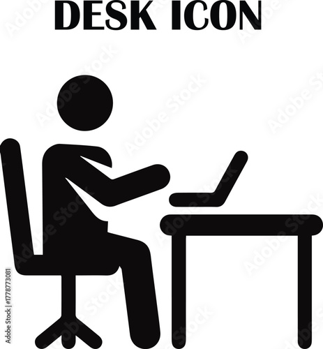 Modern office desk vector icon – minimalist symbol for work, study, and productivity concepts