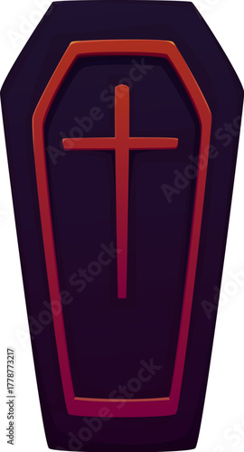 Day of the Dead holiday, Dia De Los Muertos cemetery coffin. Dia de Los Muertos holiday isolated cartoon vector traditional attribute. Day of the Dead red cross on black coffin lid
