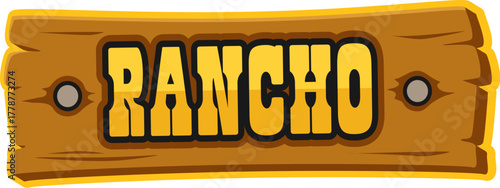 Western ranch sign and Wild West Y2K groovy sticker. Texas cowboy retro vector sticker, western ranch and rodeo patch. American country culture tag with wooden signboard and rancho text typography