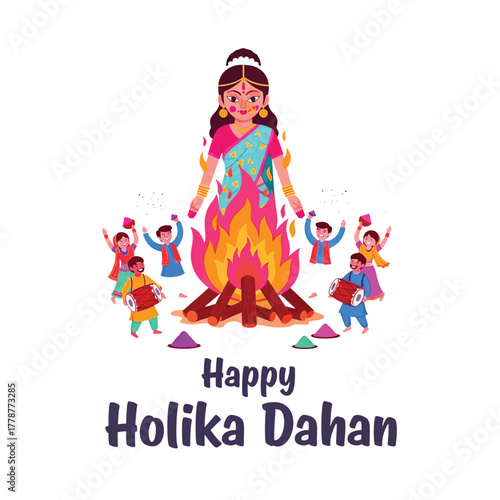 Joyful Holika Dahan Celebration with Bonfire and Festive People
