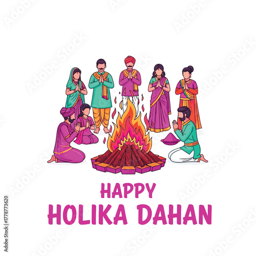 Joyful Holika Dahan Celebration with Bonfire and Festive People