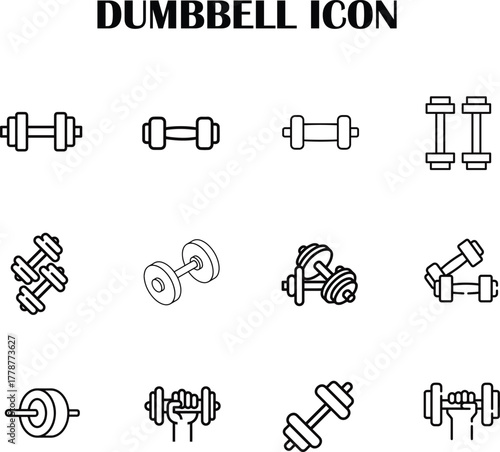Minimal dumbbell icon vector — fitness, gym, workout, and exercise symbol design