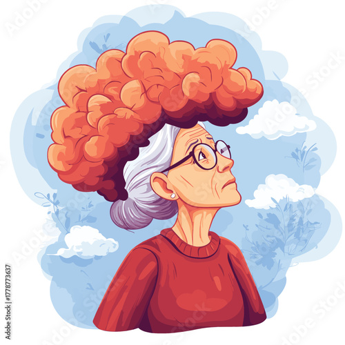 Elderly woman's struggle with memory loss, confusion, and cognitive decline from Alzheimer's disease or dementia
