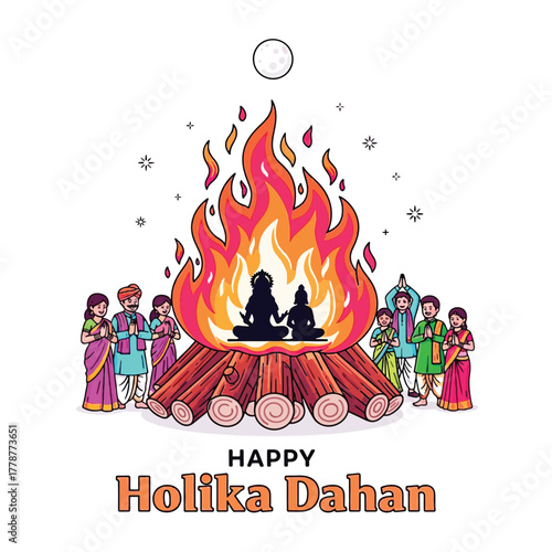 Joyful Holika Dahan Celebration with Bonfire and Festive People