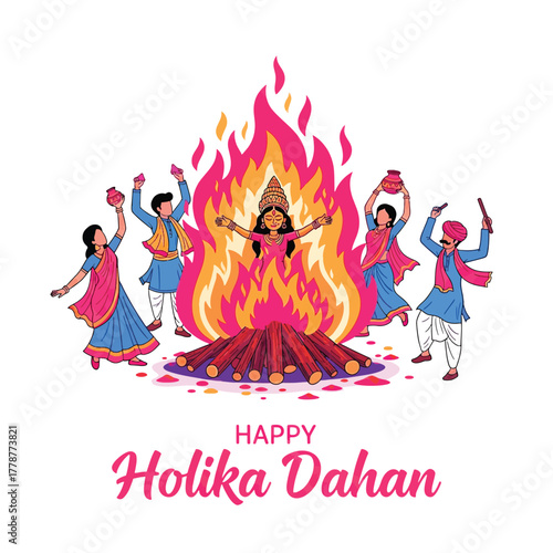 Joyful Holika Dahan Celebration with Bonfire and Festive People