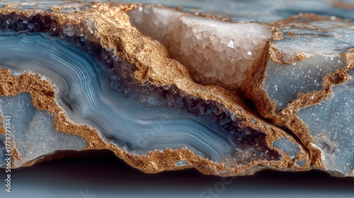 Close-up of blue agate stone with golden veins