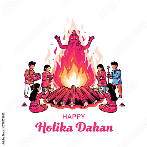 Joyful Holika Dahan Celebration with Bonfire and Festive People