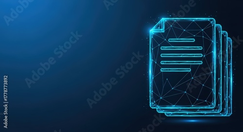 Digital Document With Network Technology Overlay On Blue Background