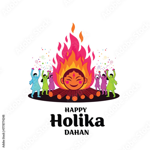 Joyful Holika Dahan Celebration with Bonfire and Festive People