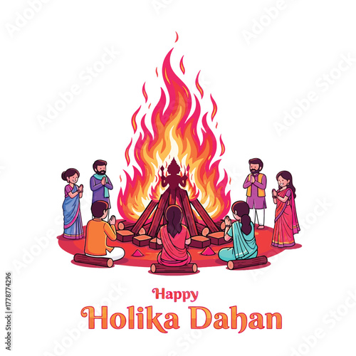Joyful Holika Dahan Celebration with Bonfire and Festive People