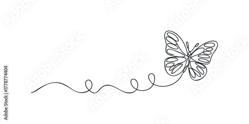 Continuous line drawing of a butterfly with flowing trail