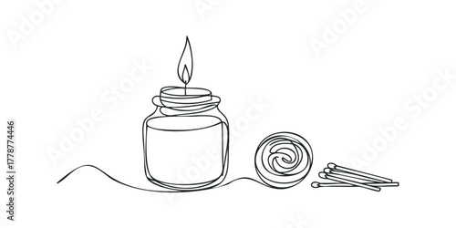 Candle and Matches Single Line Drawing