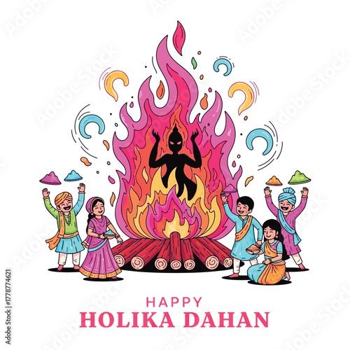 Joyful Holika Dahan Celebration with Bonfire and Festive People