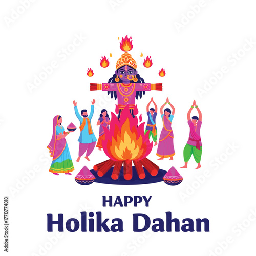 Joyful Holika Dahan Celebration with Bonfire and Festive People