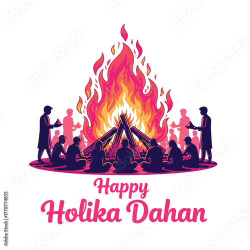 Joyful Holika Dahan Celebration with Bonfire and Festive People