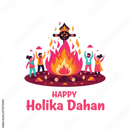 Joyful Holika Dahan Celebration with Bonfire and Festive People