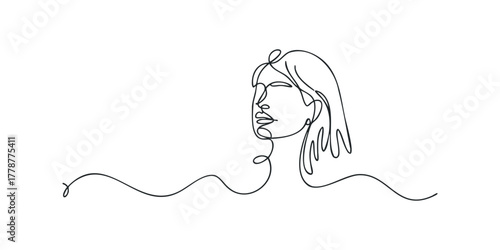 Minimalist continuous line drawing of a woman's profile