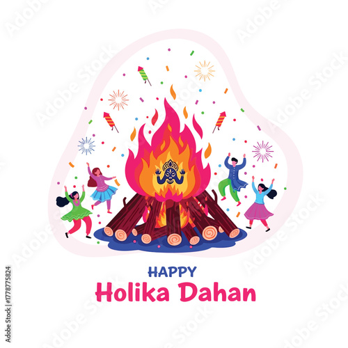 Joyful Holika Dahan Celebration with Bonfire and Festive People