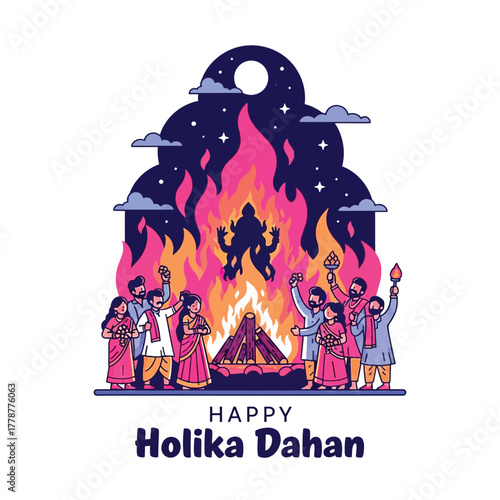 Joyful Holika Dahan Celebration with Bonfire and Festive People