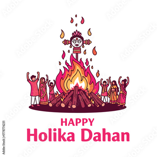 Joyful Holika Dahan Celebration with Bonfire and Festive People