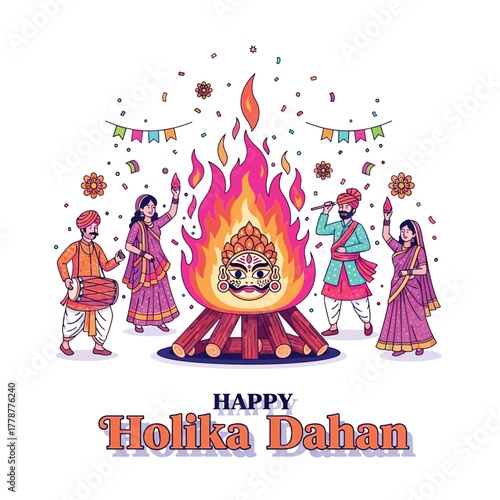 Joyful Holika Dahan Celebration with Bonfire and Festive People