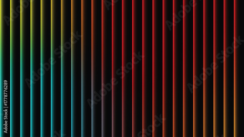 Abstract colorful background with  black stripes, bright colorful red and green gradient. Ribbed abstract color gradation texture, sphere noise effect. Corrugated background with luminous ridges.