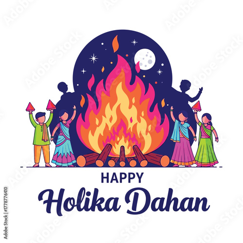 Joyful Holika Dahan Celebration with Bonfire and Festive People