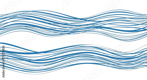 Abstract art undulating blue lines on a white background