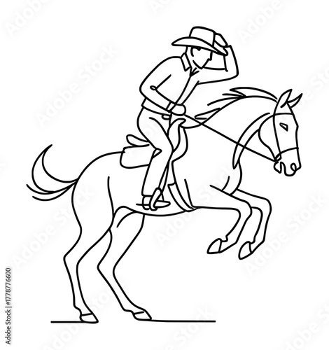 sketch drawing of a cowboy riding a horse (rodeo) - continous line (artwork 1)