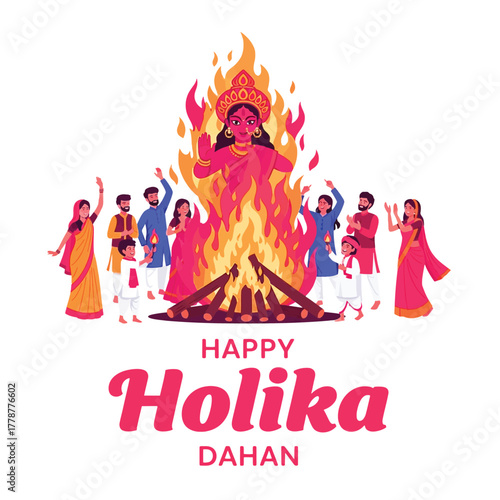 Joyful Holika Dahan Celebration with Bonfire and Festive People
