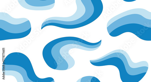 Abstract pattern of wavy blue shapes on white background