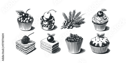 Set of Engraved Cakes and Wheat Stalks