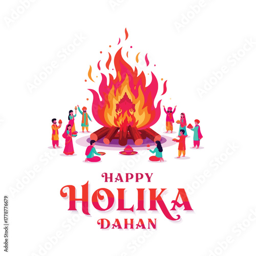 Joyful Holika Dahan Celebration with Bonfire and Festive People