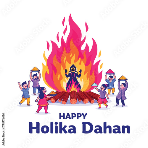 Joyful Holika Dahan Celebration with Bonfire and Festive People