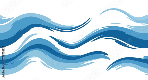 Abstract wavy blue brush strokes against a white backdrop create a serene flowing pattern