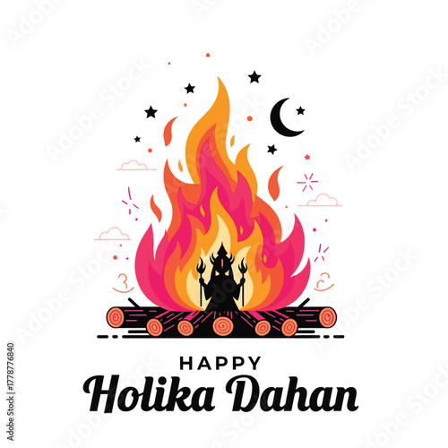 Joyful Holika Dahan Celebration with Bonfire and Festive People