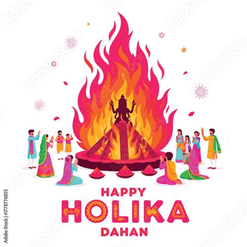 Joyful Holika Dahan Celebration with Bonfire and Festive People