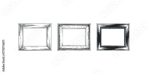 Three hand-drawn square picture frames on white background