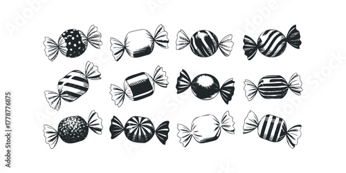 Set of Wrapped Sweets in Black and White